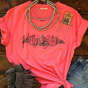 Cheekys Pink Pretty Bitchin' V-neck T-shirt Small